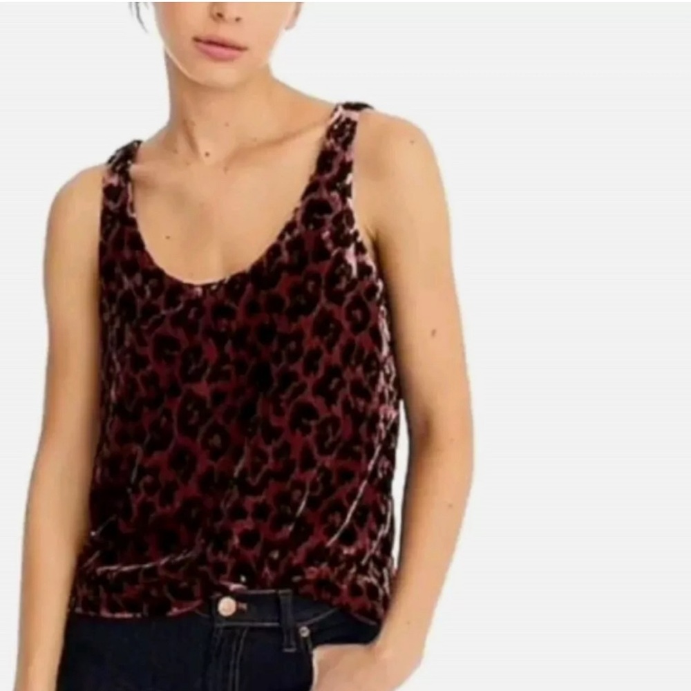 J. Crew Always Tank Velvet Animal/Leopard Sleeveless Pink Black Top Size 2
